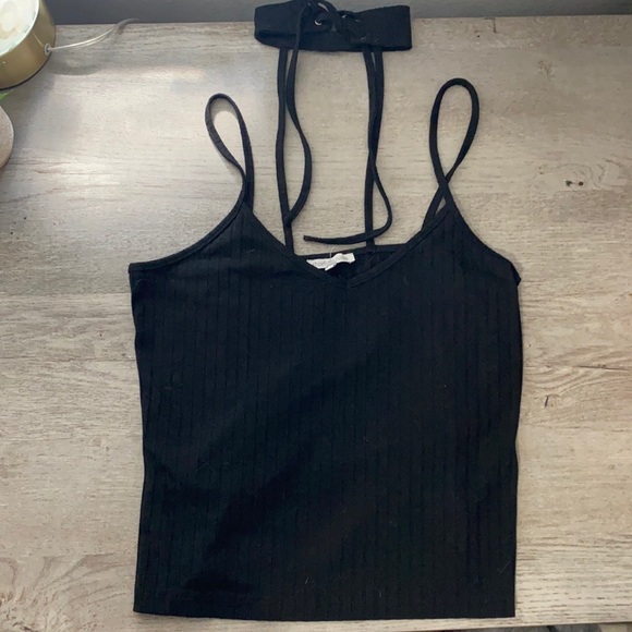 Black Ribbed Top with Choker - Picture 1 of 3